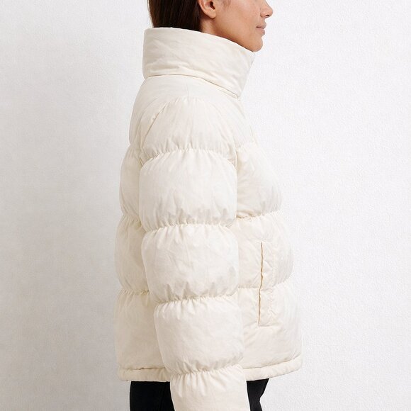 BCBGMAXAZRIA Womens (XXS) Two-Tone Cropped Puffer Jacket Beige Cream Bubble Coat - Picture 6 of 7